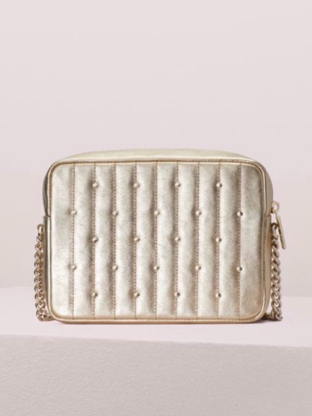 kate spade Amelia Metallic Champagne Studded Quilted Crossbody Bag